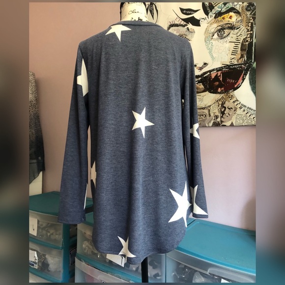 Soft Blue/White Star Print Tunic Long Sleeve Top - Picture 7 of 7